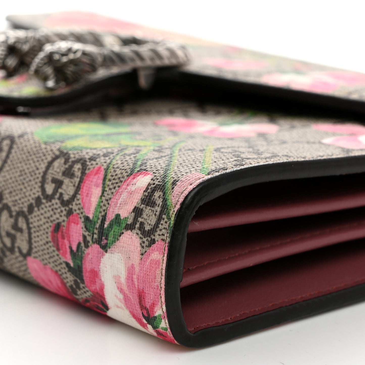 GG Supreme Monogram Blooms Mini Dionysus Chain Wallet Beige Multicolor Dry Rose