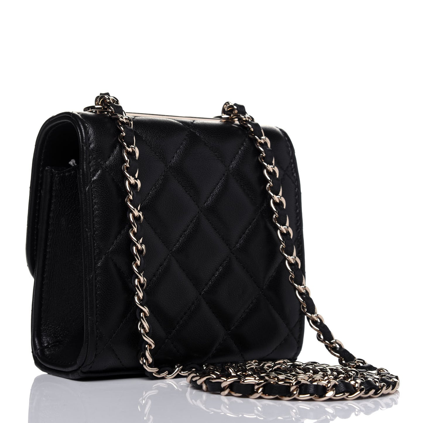 Lambskin Quilted Mini Trendy CC Chain Wallet Black