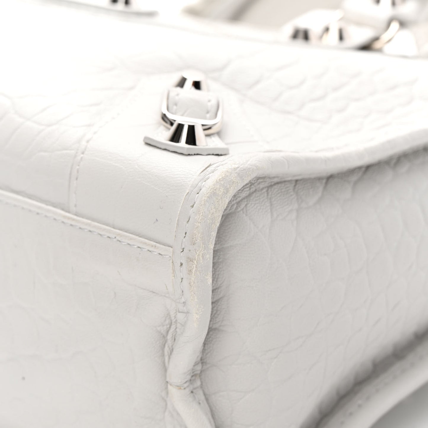 Matte Supple Lambskin Crocodile Embossed Classic Silver Hardware S City White
