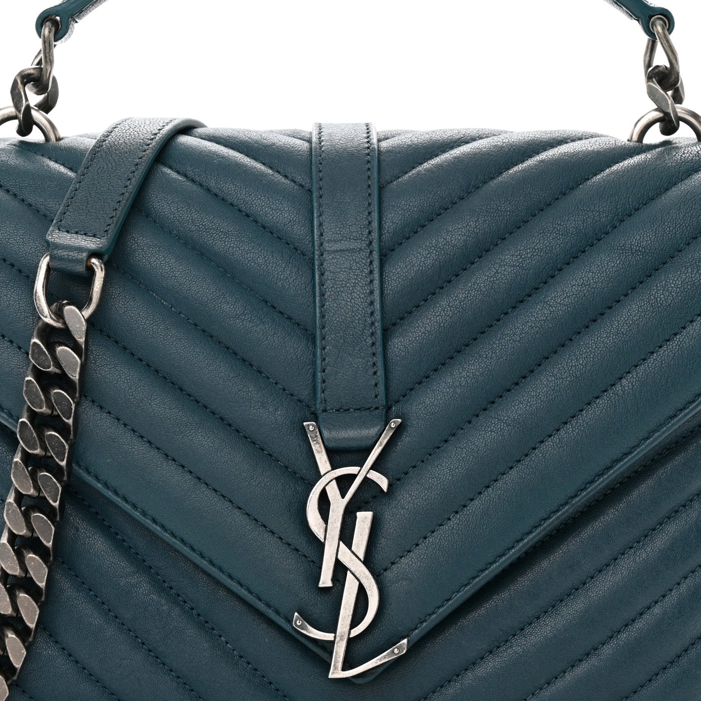 Sheepskin Matelasse Chevron Monogram Medium College Bag Petrol Green