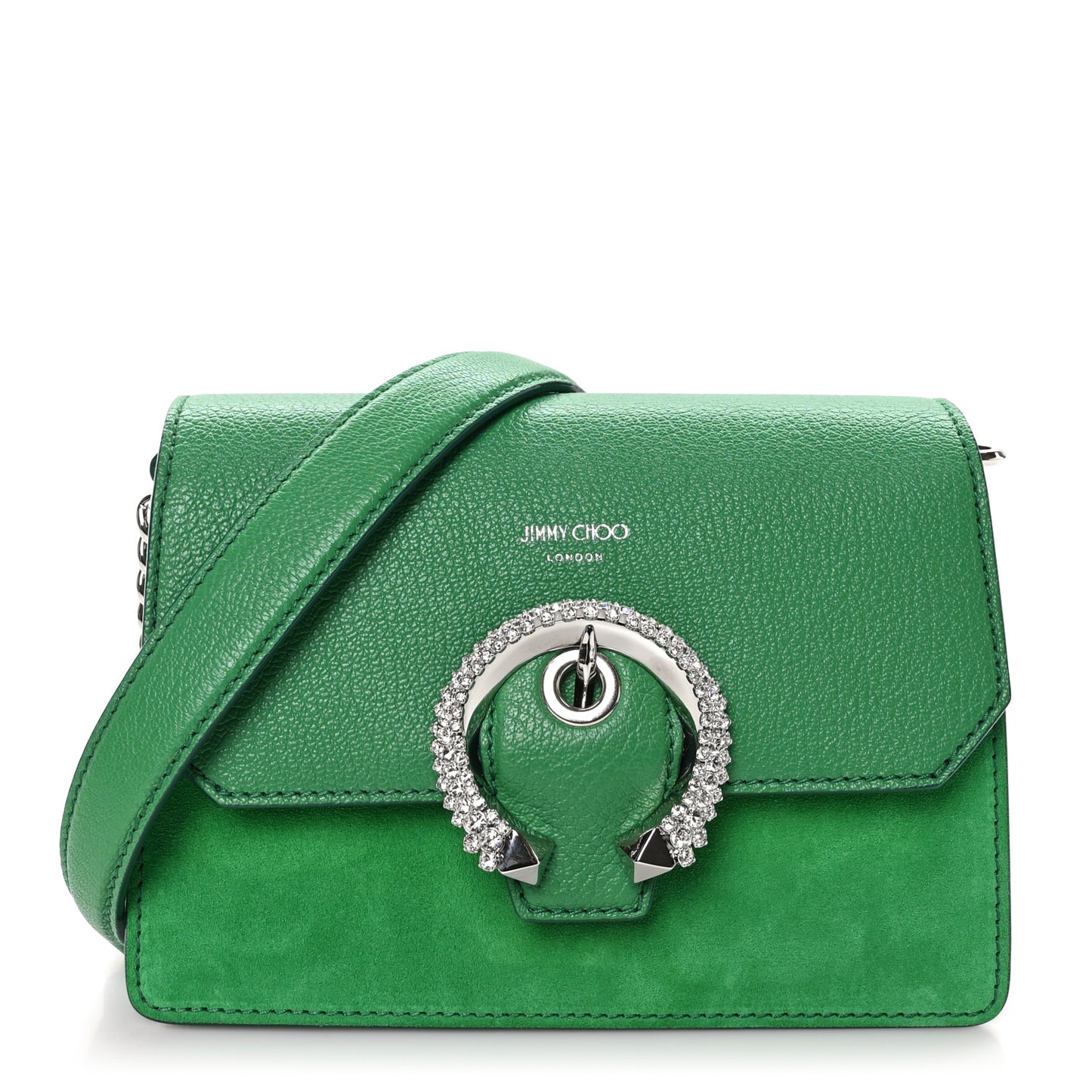Goatskin Suede Crystal Madeline Shoulder Bag Malachite