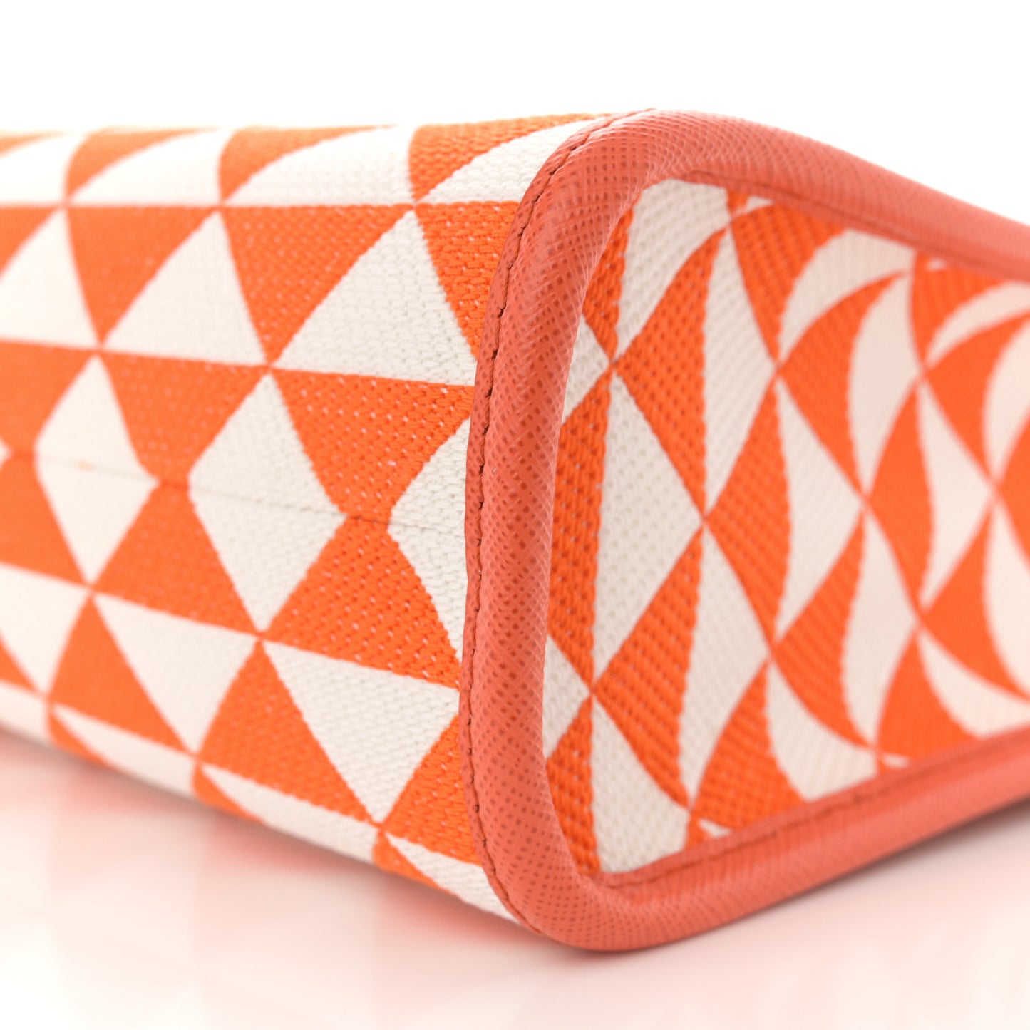 Jacquard Saffiano Triangolo Symbole Embroidered Small Tote Arancio White