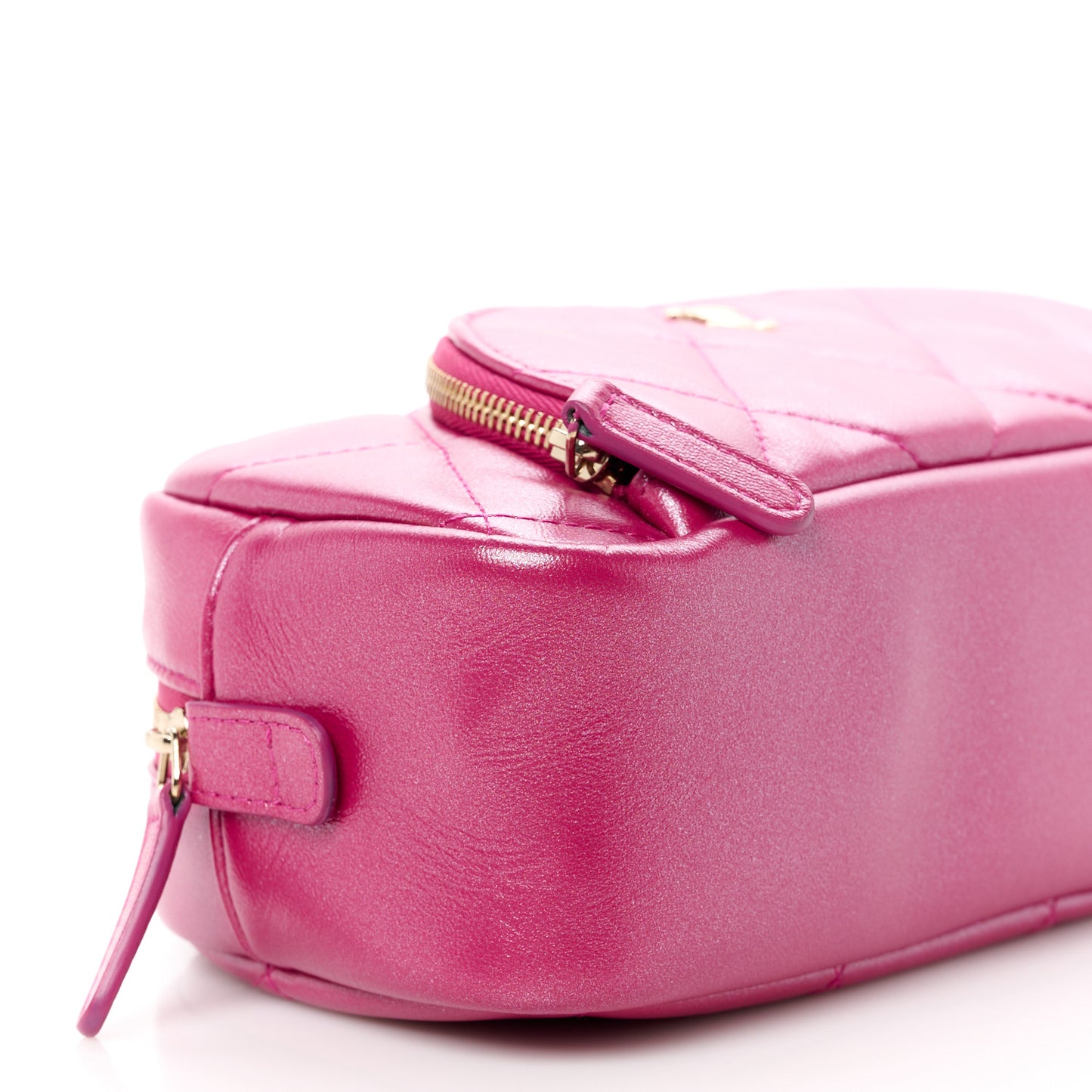Iridescent Lambskin Quilted Double Zip Pouch Fuchsia