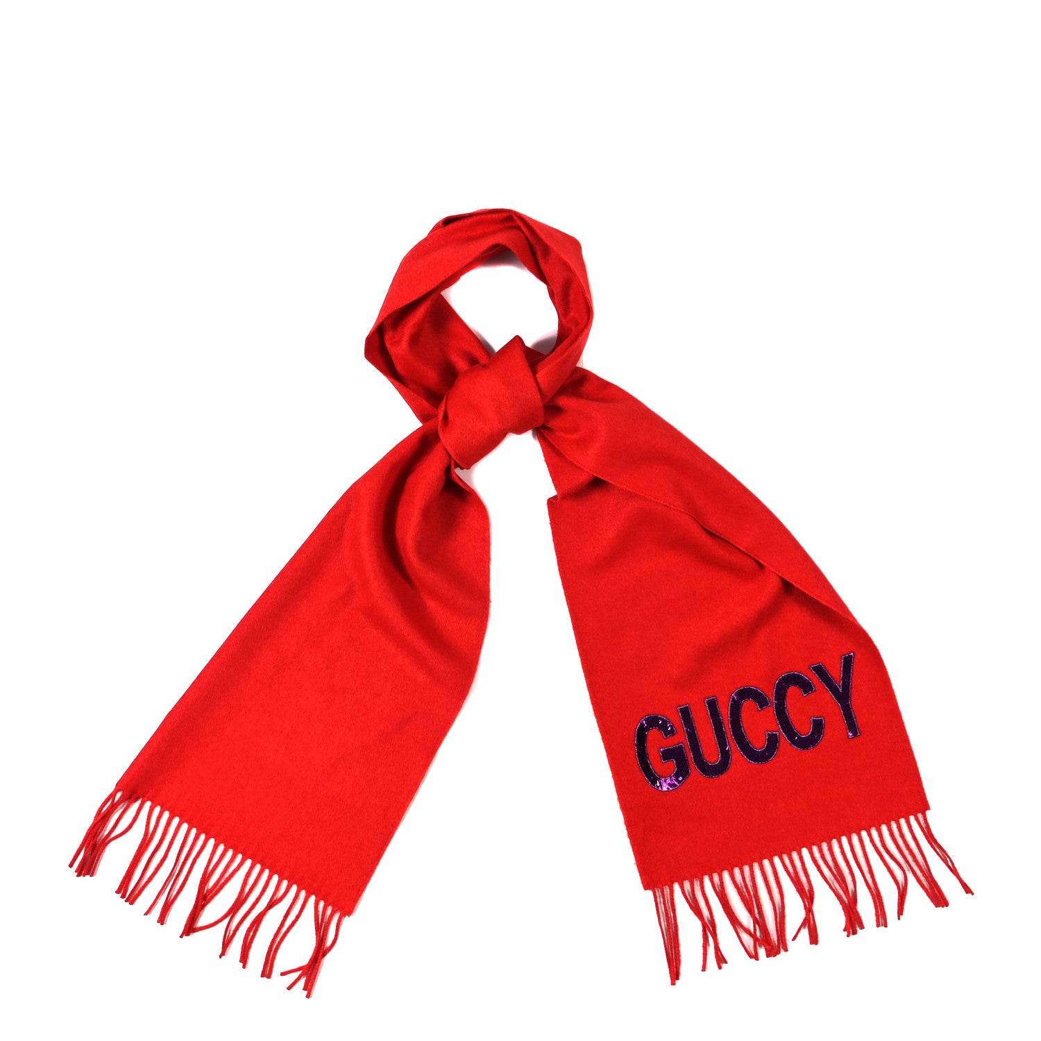 Gucci Silk Cashmere Sequins Woven Guccy Scarf Flame 1 of 3