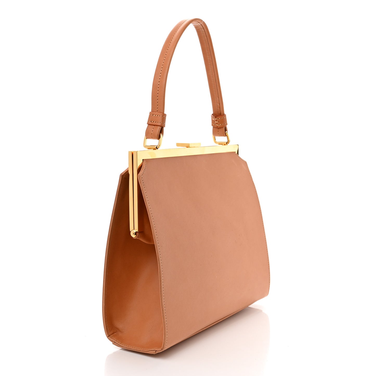 Vegetable Tanned Calfskin Elegant Top Handle Bag Cammello