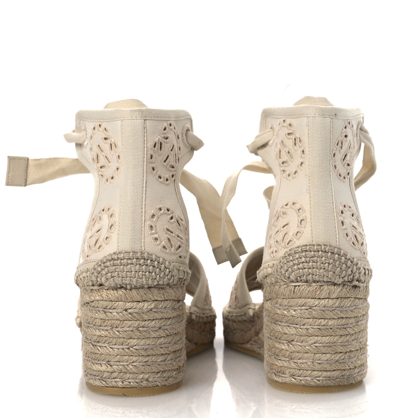 Canvas Damita GG Eyelet Espadrille Wedge Sandals 37 Ivory