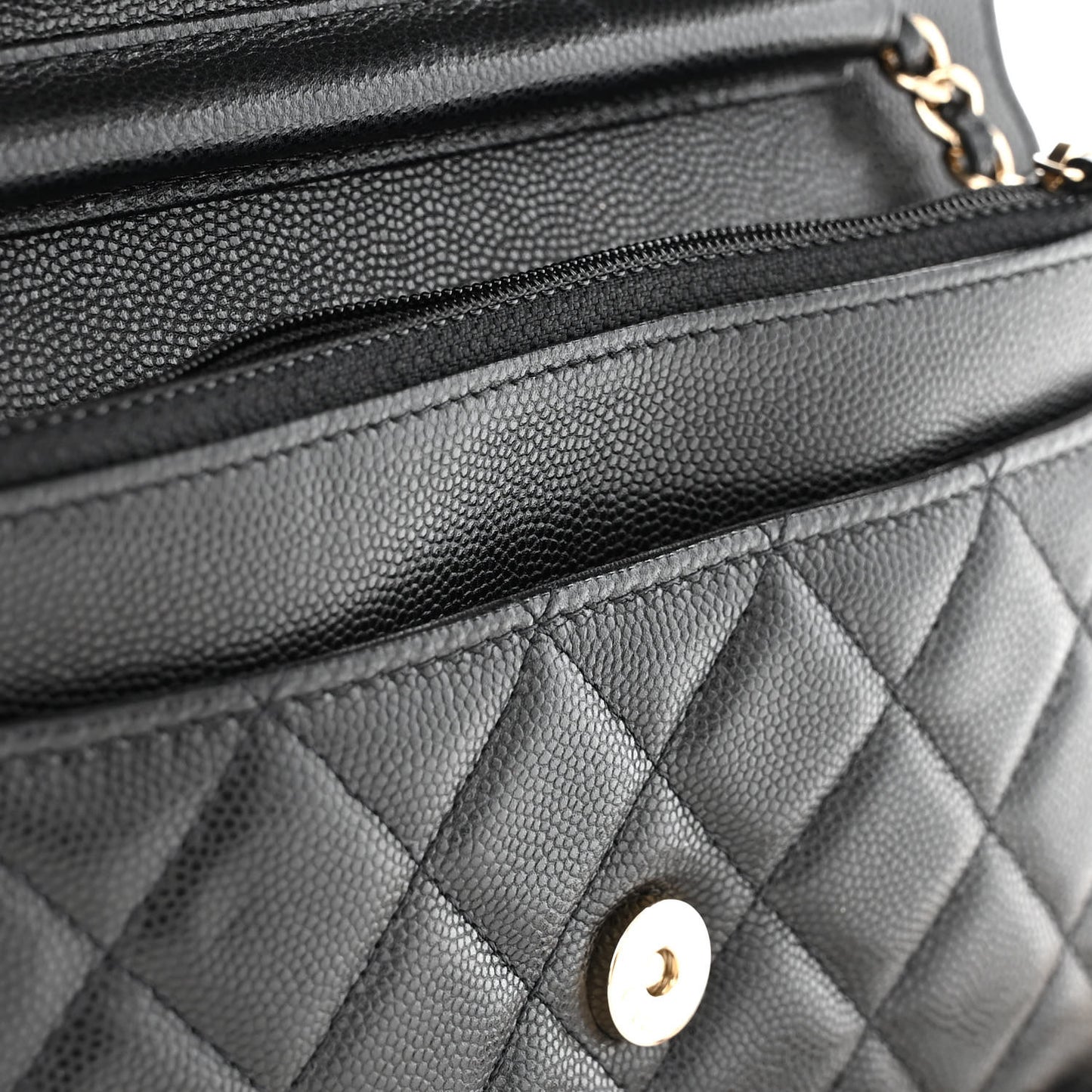 Caviar Quilted French New Wave Chain CC Wallet On Chain WOC Black