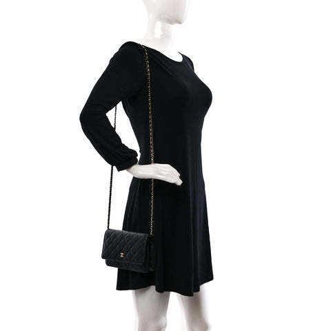 Caviar Quilted Wallet on Chain WOC Black
