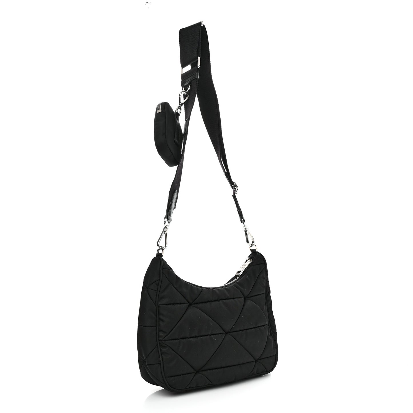 Re-Nylon Triangle Padded Patchwork Shoulder Bag Black