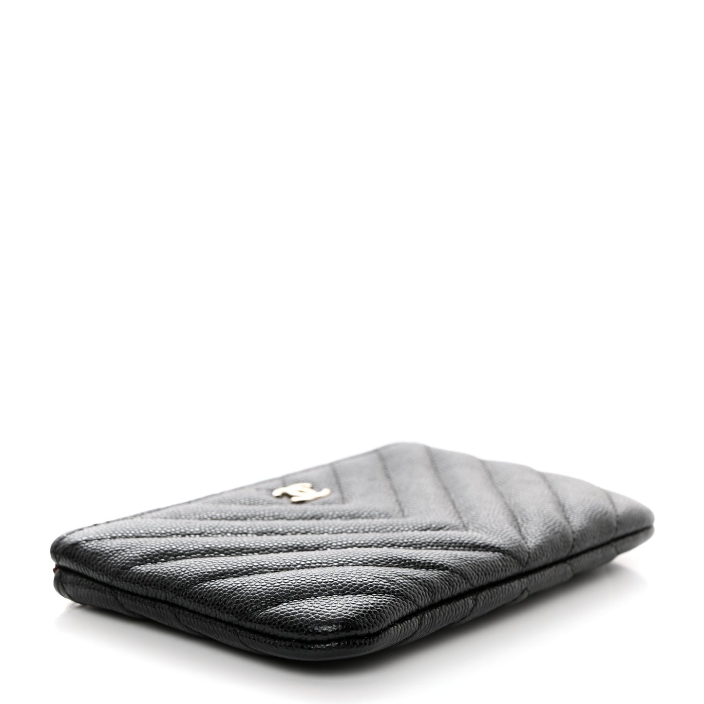 Caviar Chevron Quilted Small Cosmetic Case Black