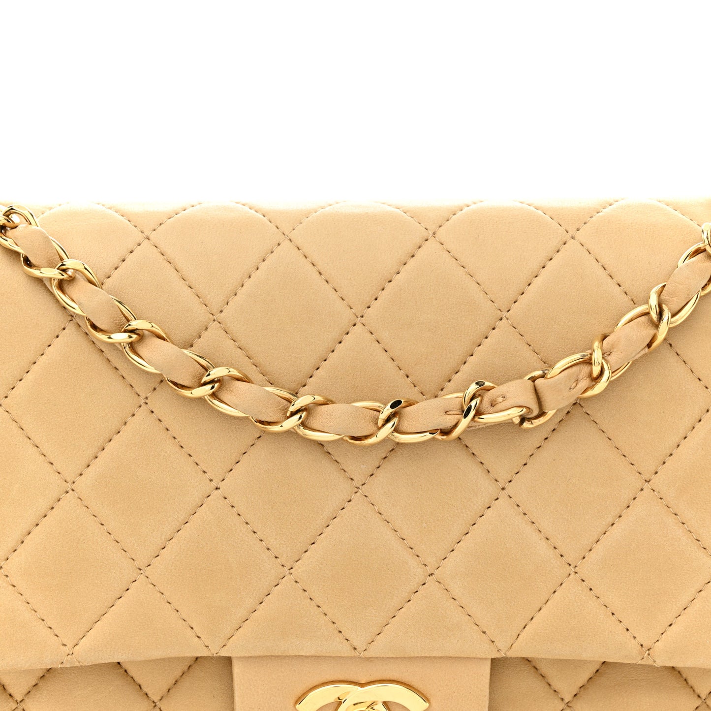 Lambskin Quilted Medium Double Flap Beige
