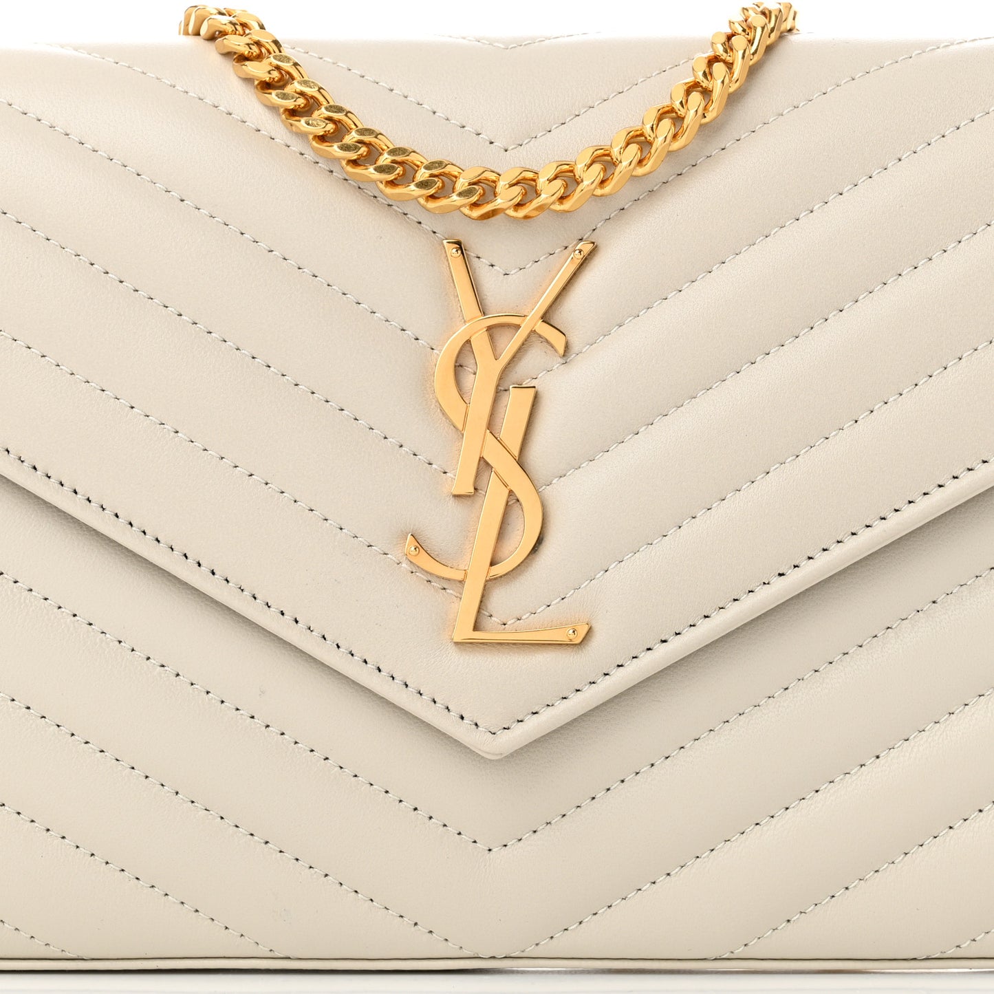 Lambskin Matelasse Chevron Monogram Chain Wallet Crema Soft