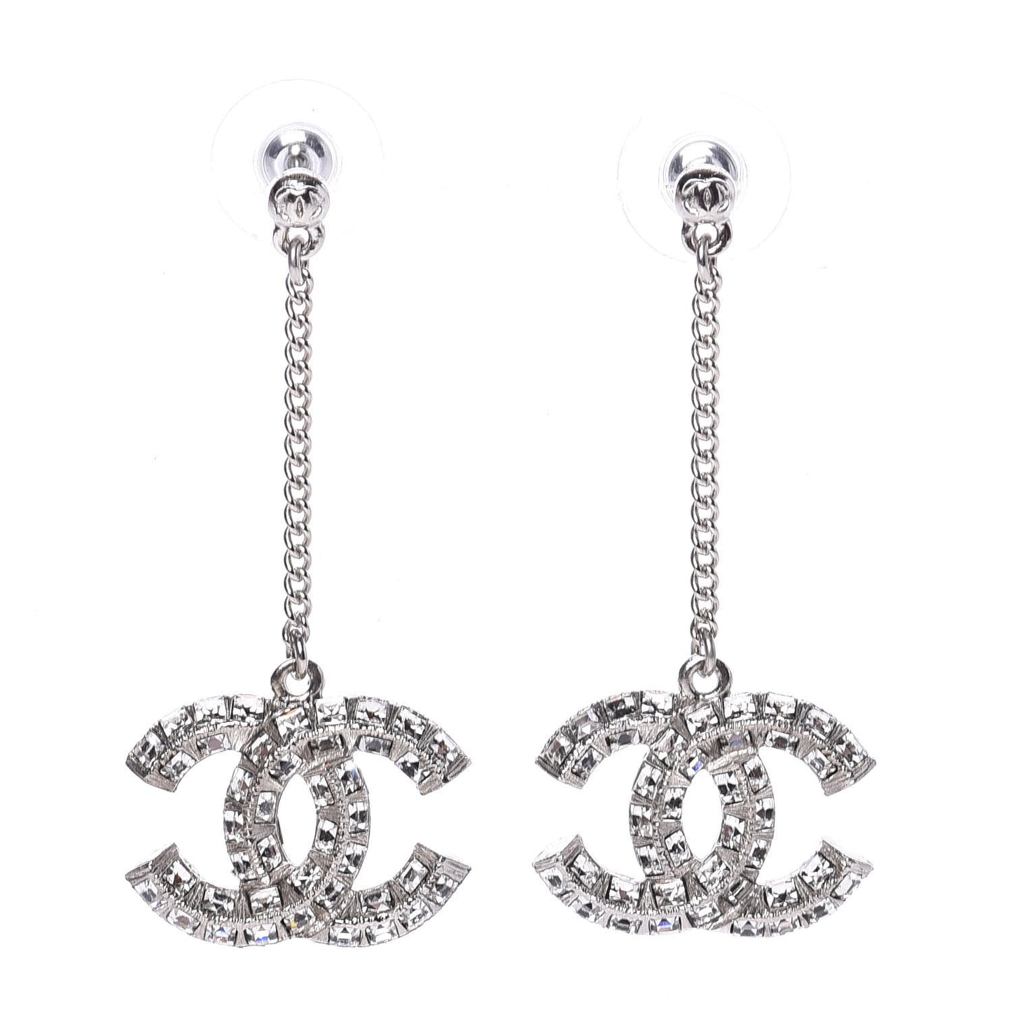 Baguette Crystal CC Drop Earrings Silver