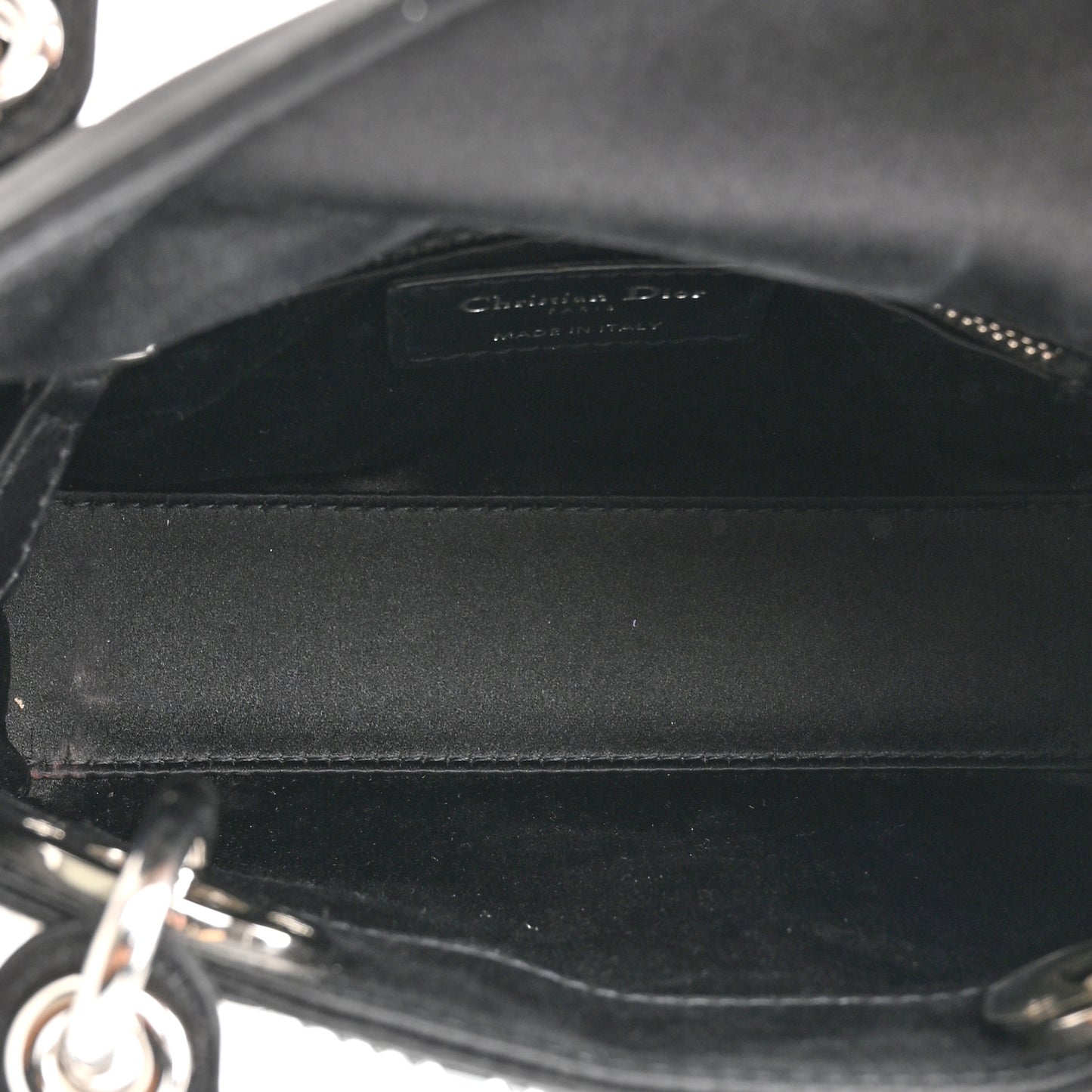 Satin Crystal Cannage Mini Lady Dior Black
