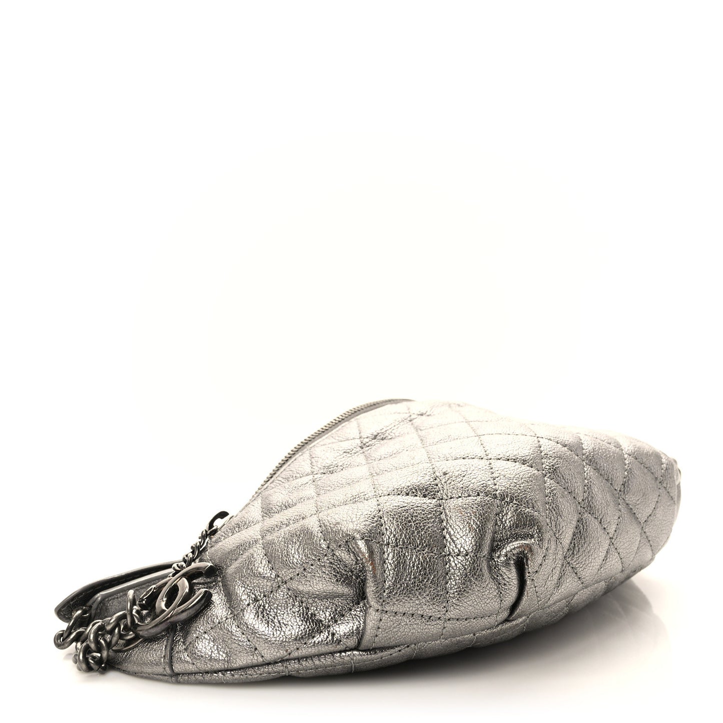 Metallic Goatskin Quilted Banane Waist Bag Fanny Pack Silver