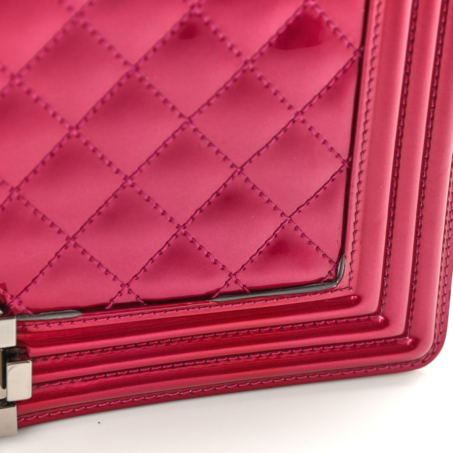 Metallic Patent Quilted New Medium Boy Flap Fuchsia