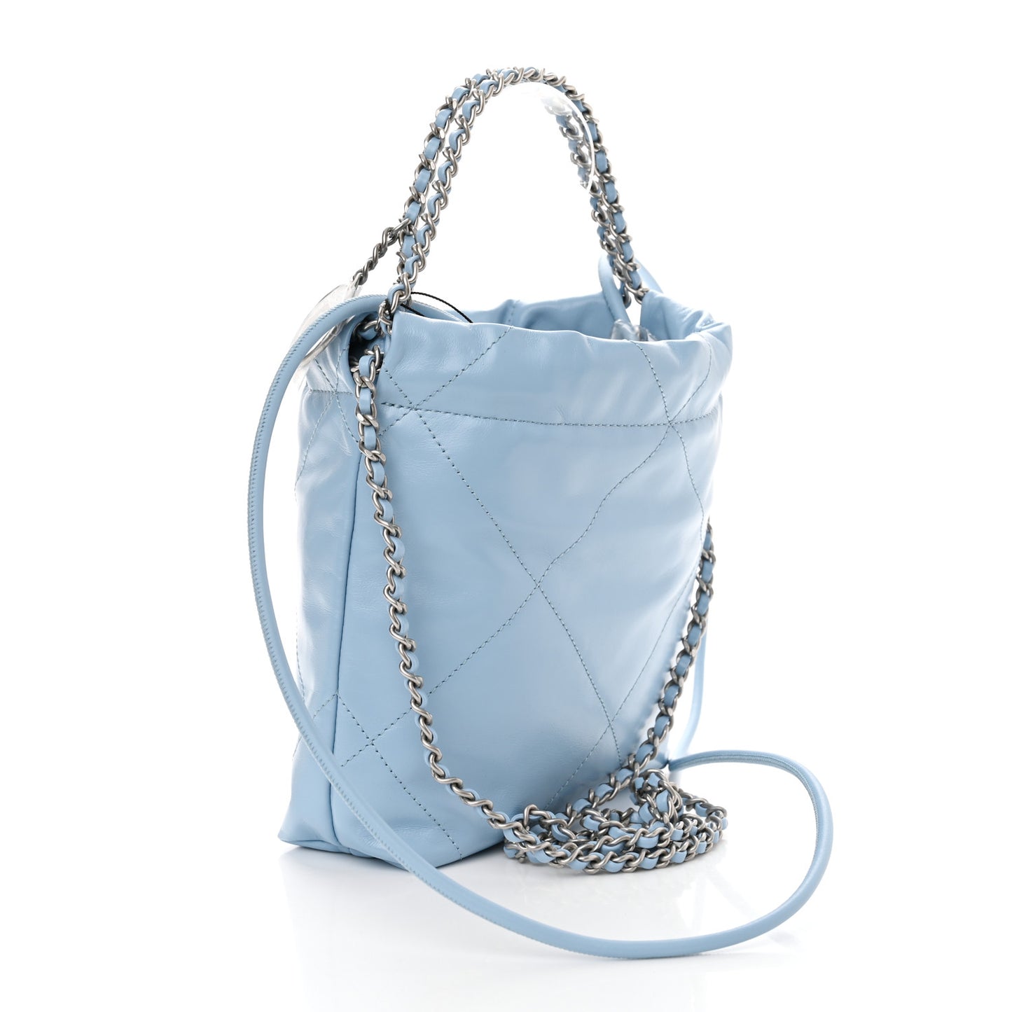 Shiny Calfskin Quilted Mini Chanel 22 Light Blue
