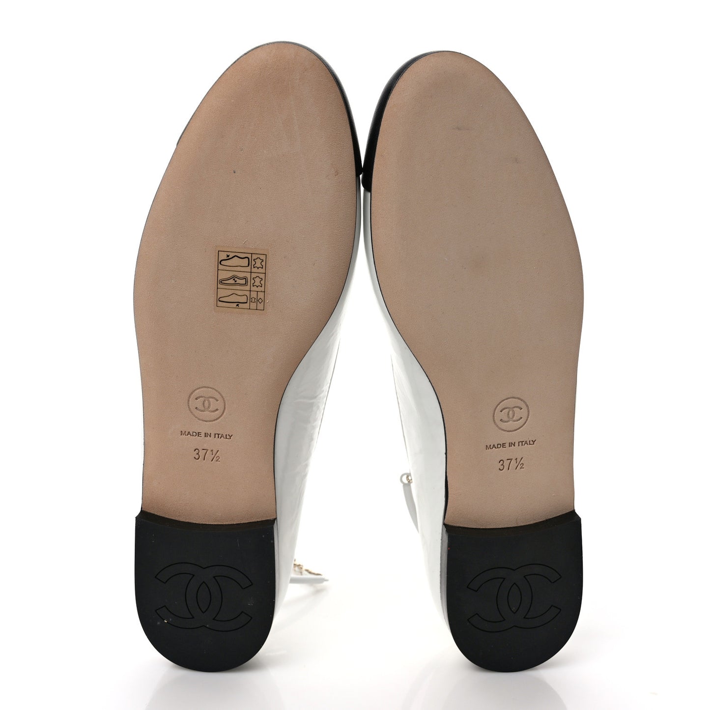 Lambskin Patent Calfskin Cap Toe Ankle Chain Ballerina Flats 37.5 White Black