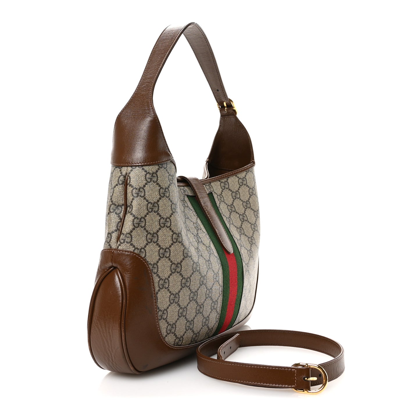GG Supreme Monogram Azalea Calfskin Web Medium Jackie 1961 Hobo Beige Ebony Brown Sugar