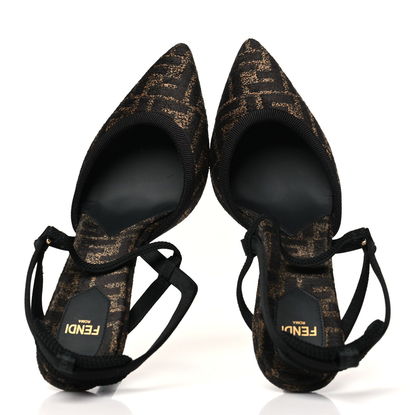 Fabric Jacquard FF Colibri Lite 85mm Slingback Pumps 40 Tobacco Black