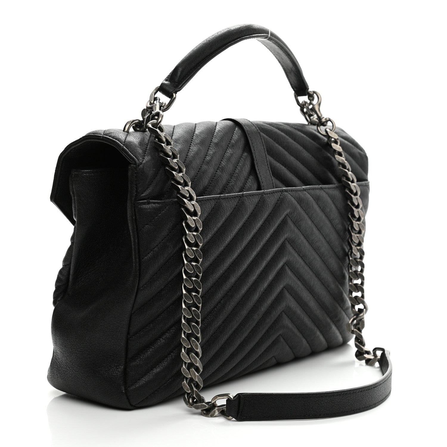 Saint Laurent Sheepskin Matelasse Chevron Monogram Large College Satchel Black 3 of 8