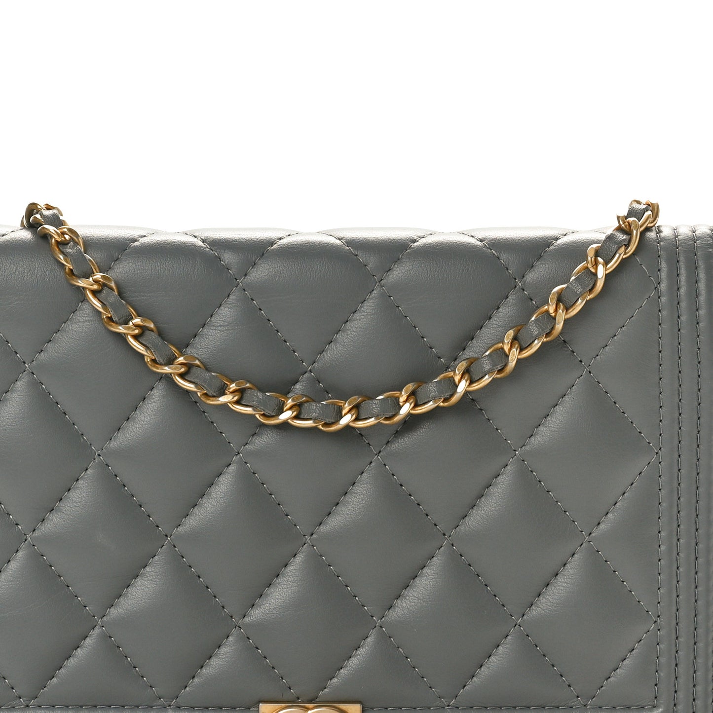 Lambskin Quilted Boy Wallet On Chain WOC Grey