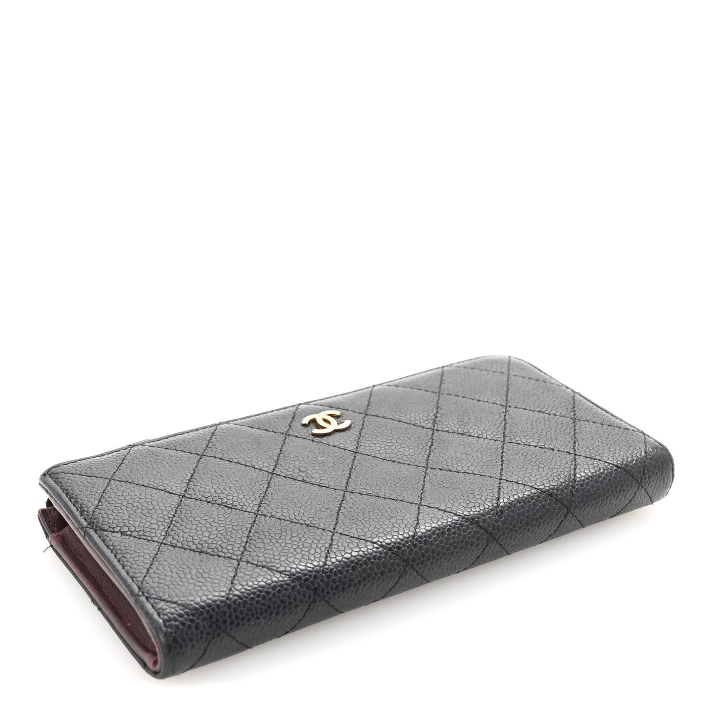 Caviar Quilted Zip Around Clutch Wallet Black