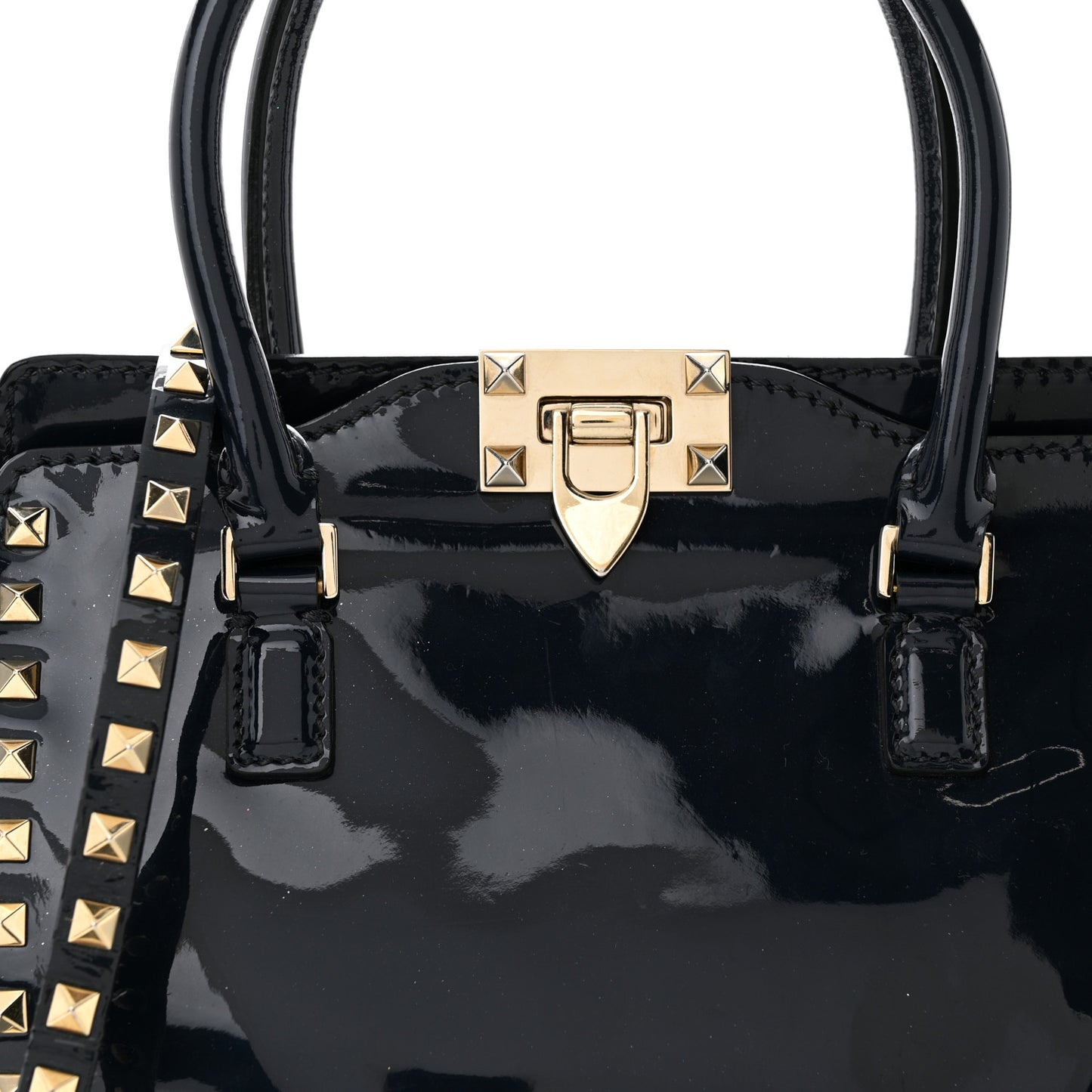 Patent Small Rockstud Double Handle Tote Marine