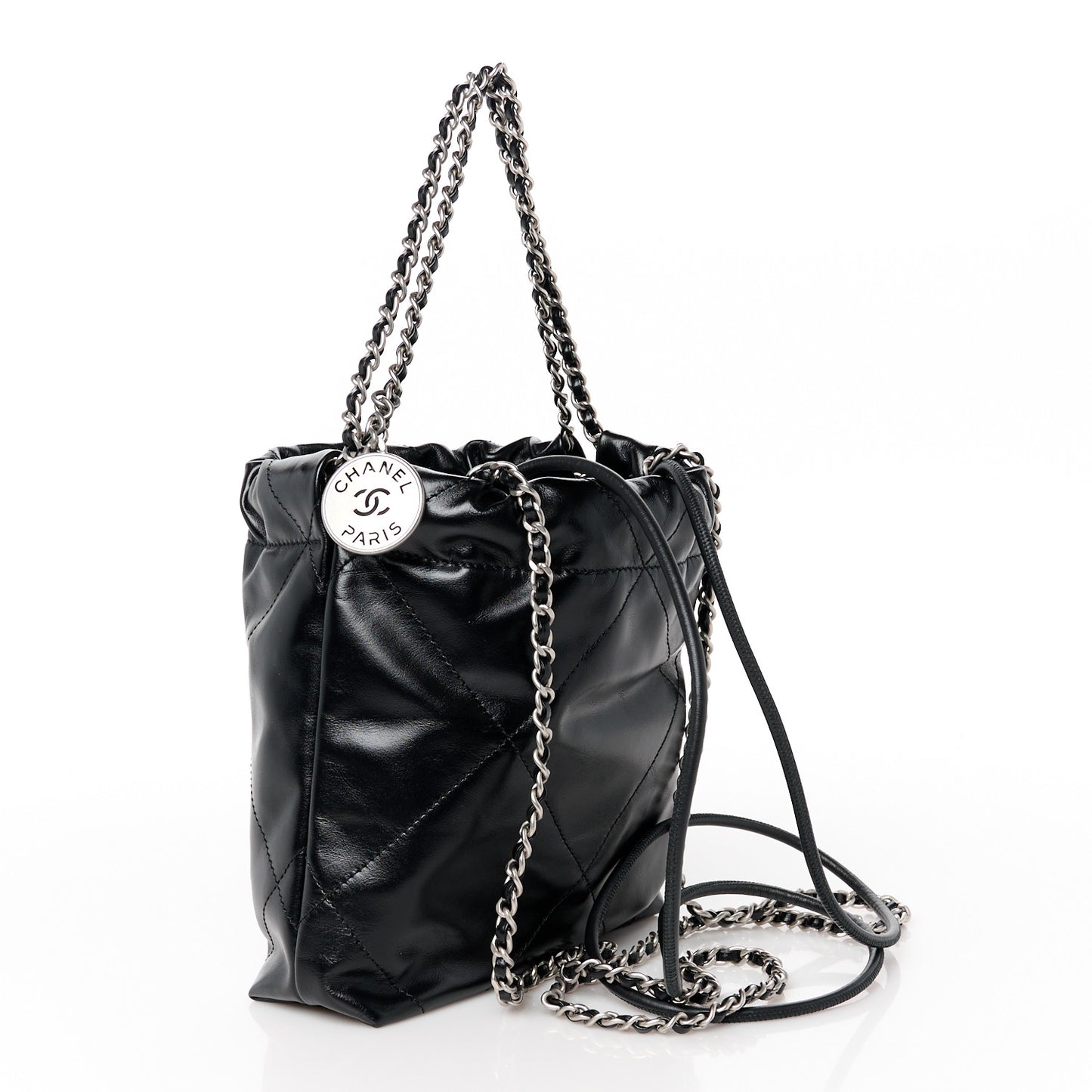 Shiny Calfskin Quilted Mini Chanel 22 Black