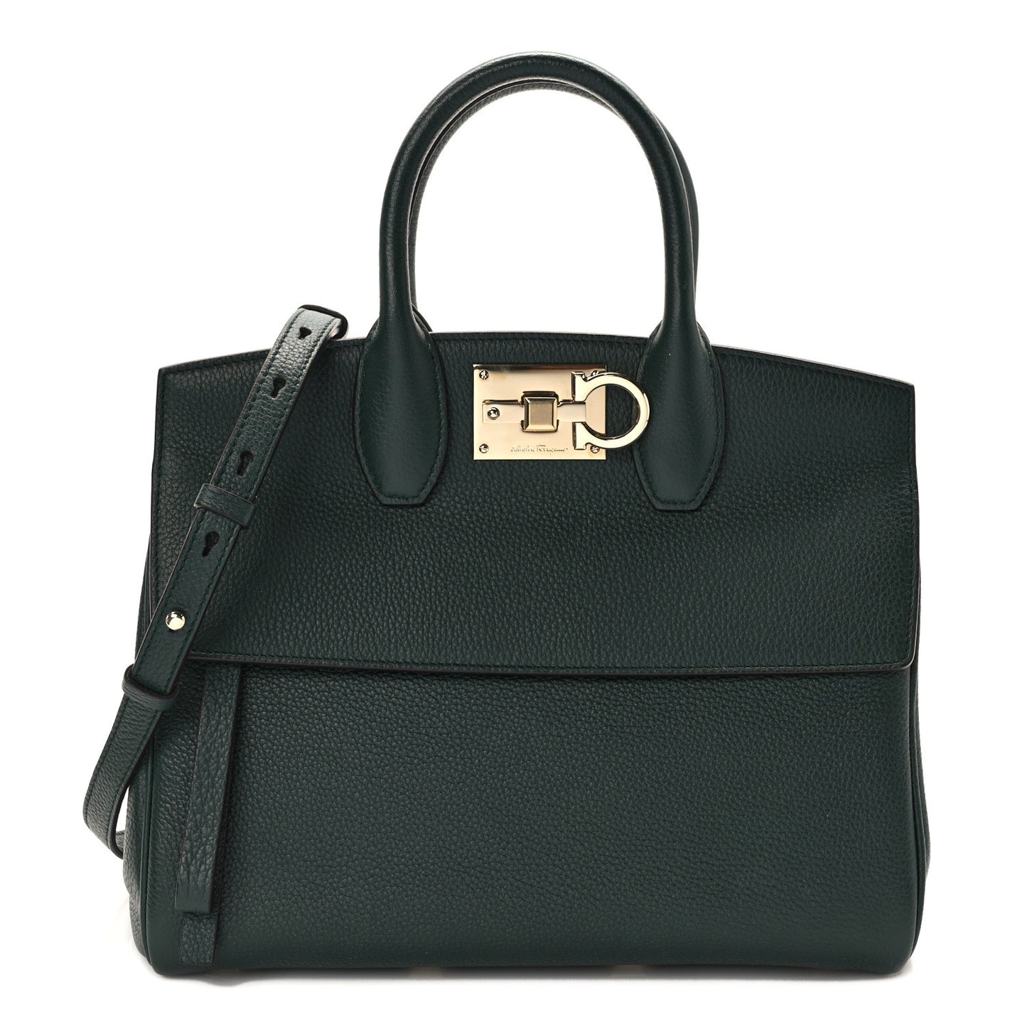 Hammered Calfskin Medium Studio Top Handle Bag Dark Green