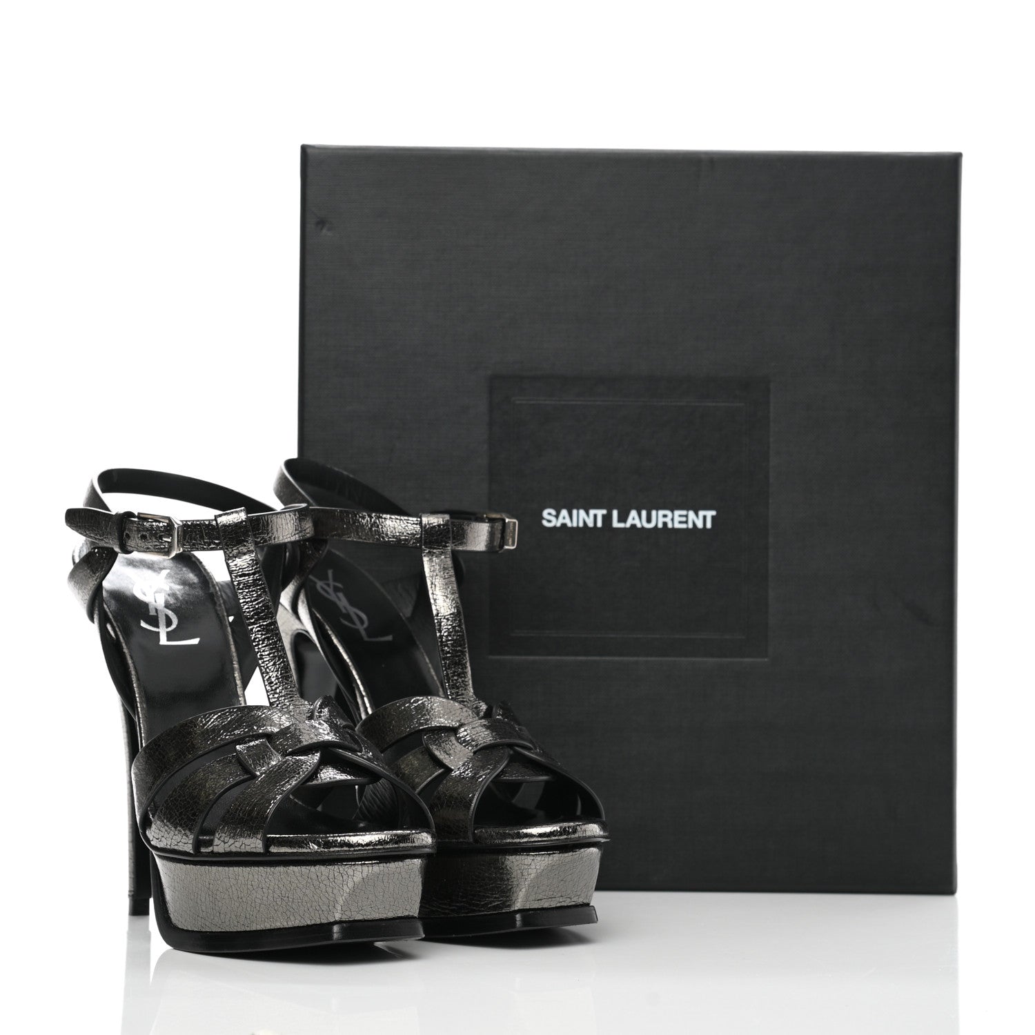 Saint Laurent Metallic Calfskin Tribute 105 Platform Sandals 36.5 black 9 of 9