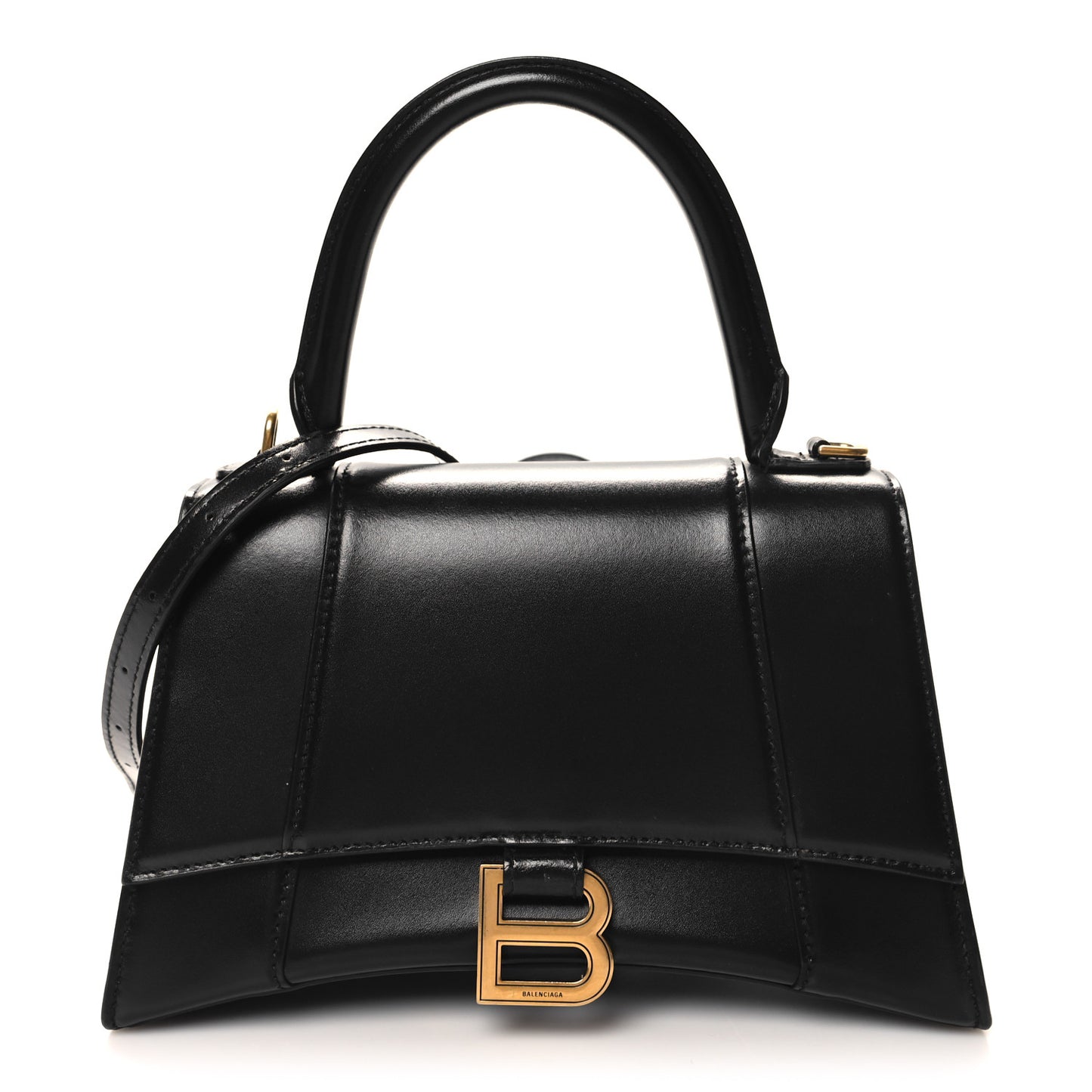 Shiny Box Calfskin Small Hourglass Top Handle Bag Black
