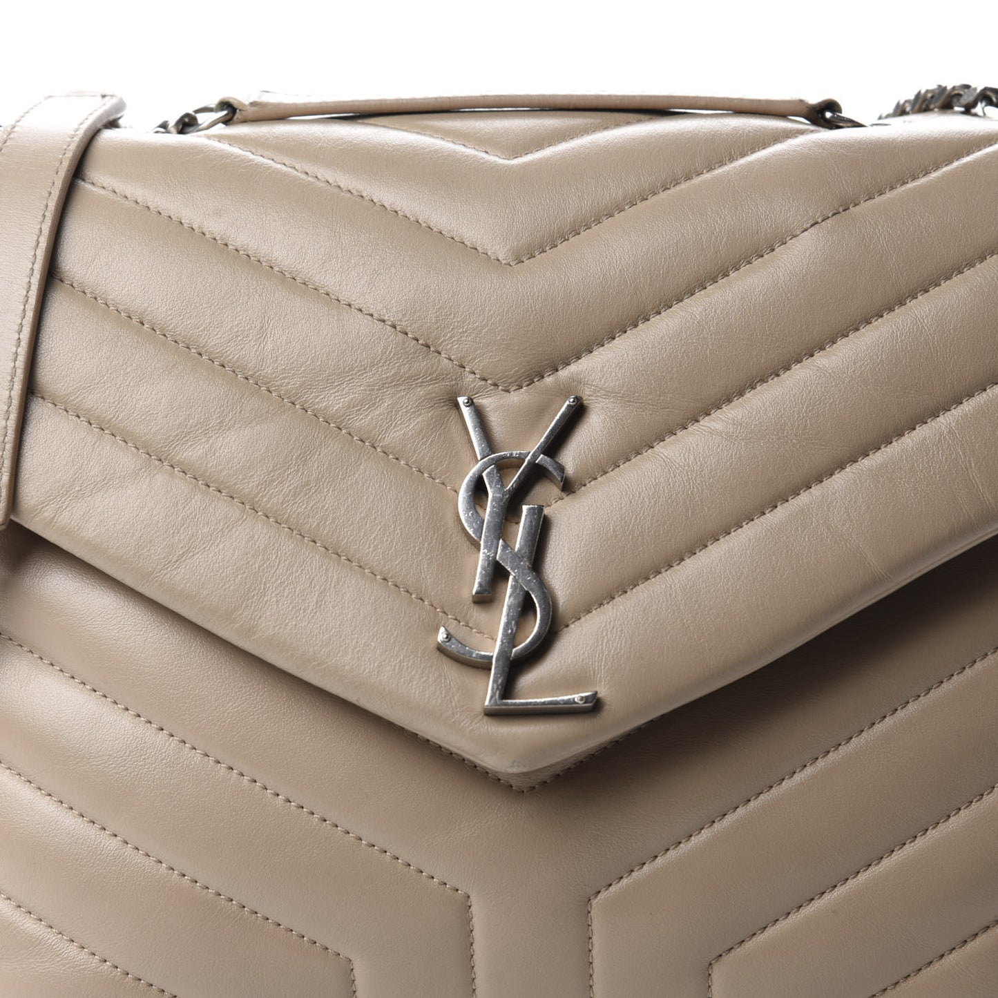 Calfskin Y Quilted Monogram Medium Loulou Chain Satchel Dark Beige
