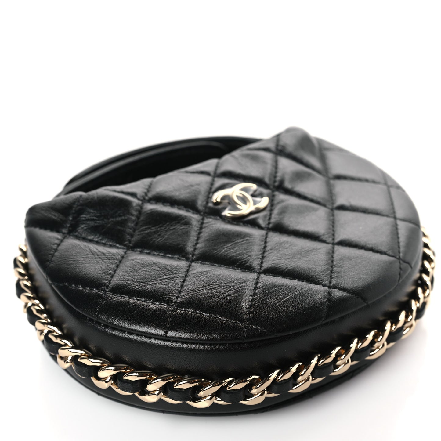 Lambskin Quilted Chain Around Pouch Black