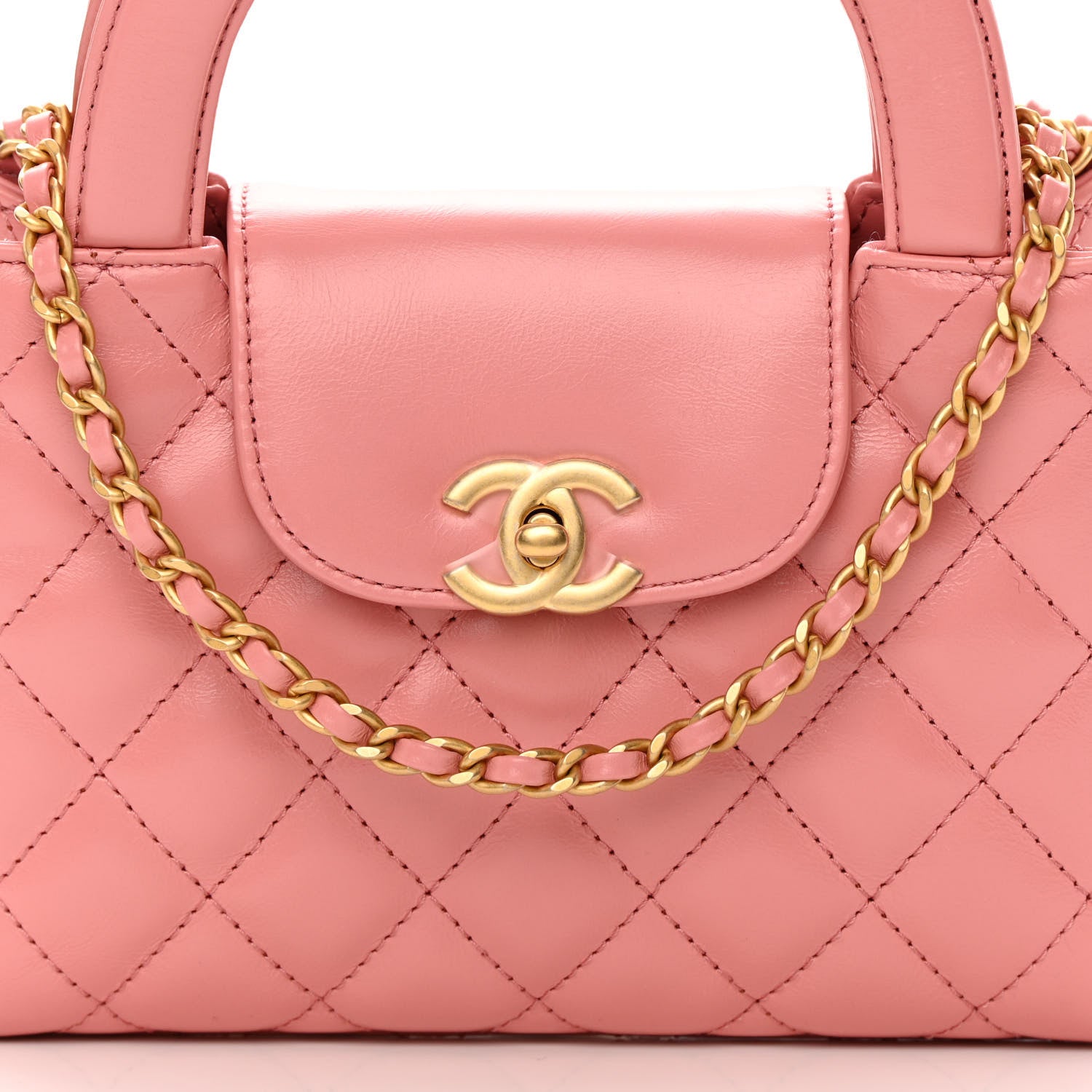 Chanel Shiny Aged Calfskin Quilted Nano Kelly Shopper Coral Pink 8 of 11