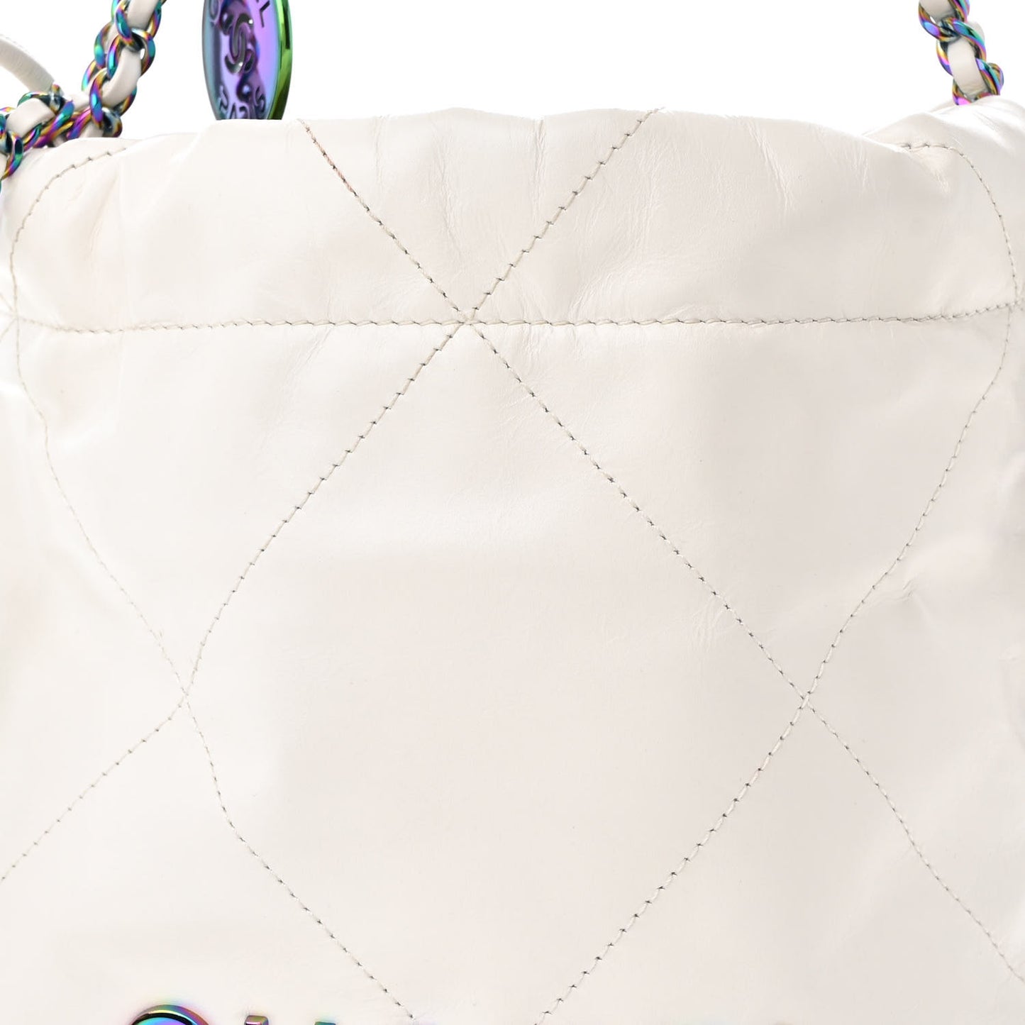 Shiny Calfskin Quilted Rainbow Mini Chanel 22 White