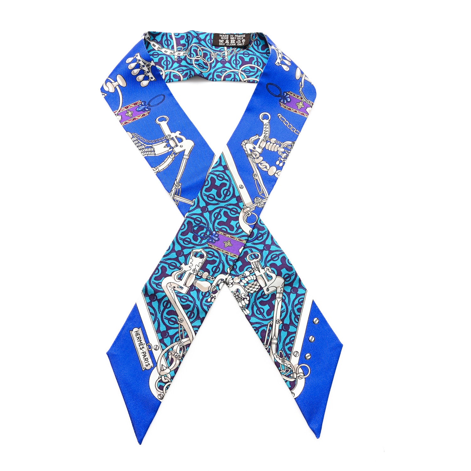 Hermes Silk Mors Et Gourmettes Remix Twilly Bleu Roy Turquoise
