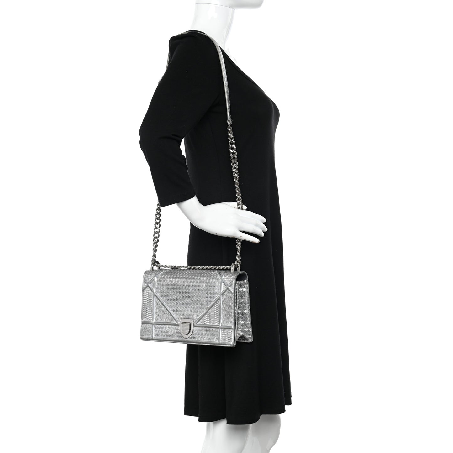 Metallic Patent Micro-Cannage Medium Diorama Flap Bag Silver