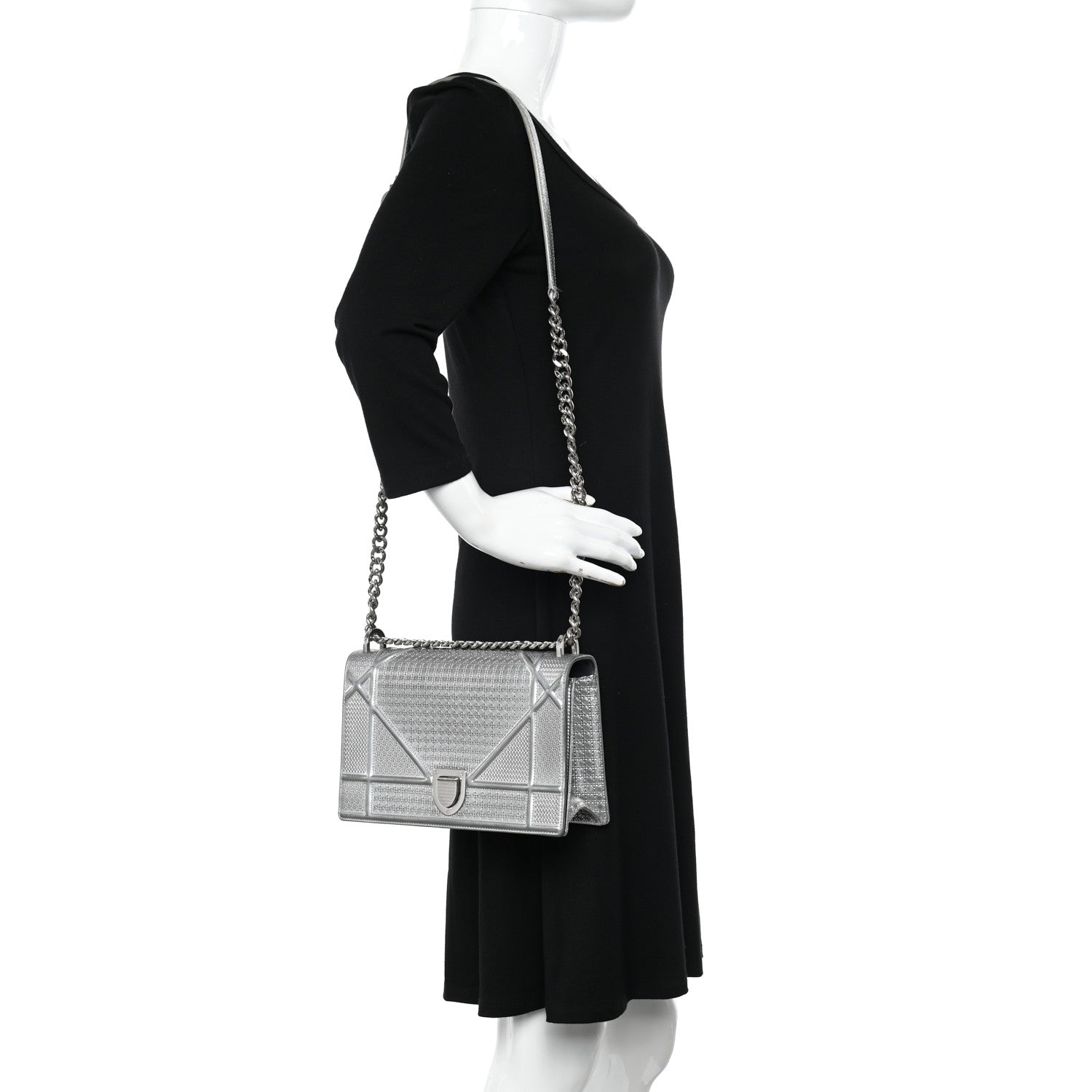 Christian Dior Metallic Patent Micro-Cannage Medium Diorama Flap Bag Silver 2 of 15