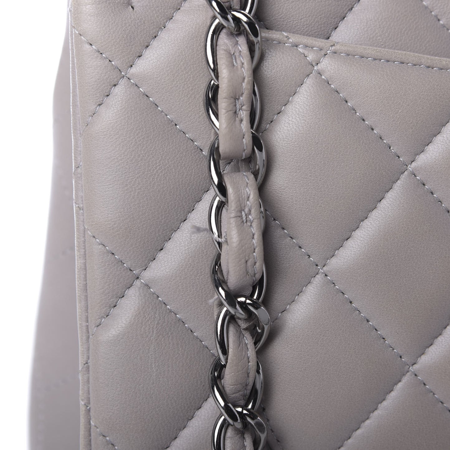Lambskin Quilted Jumbo Double Flap Grey