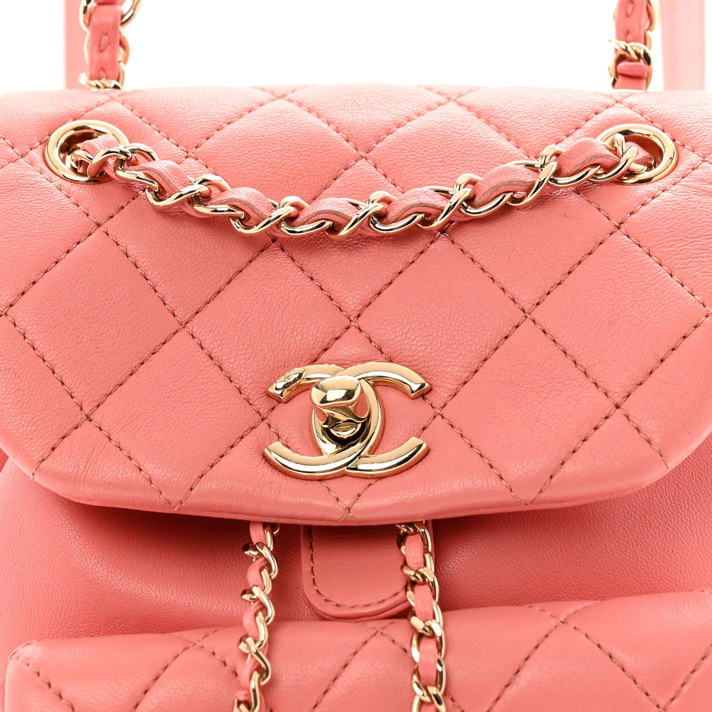 Lambskin Quilted Small Duma Drawstring Backpack Pink