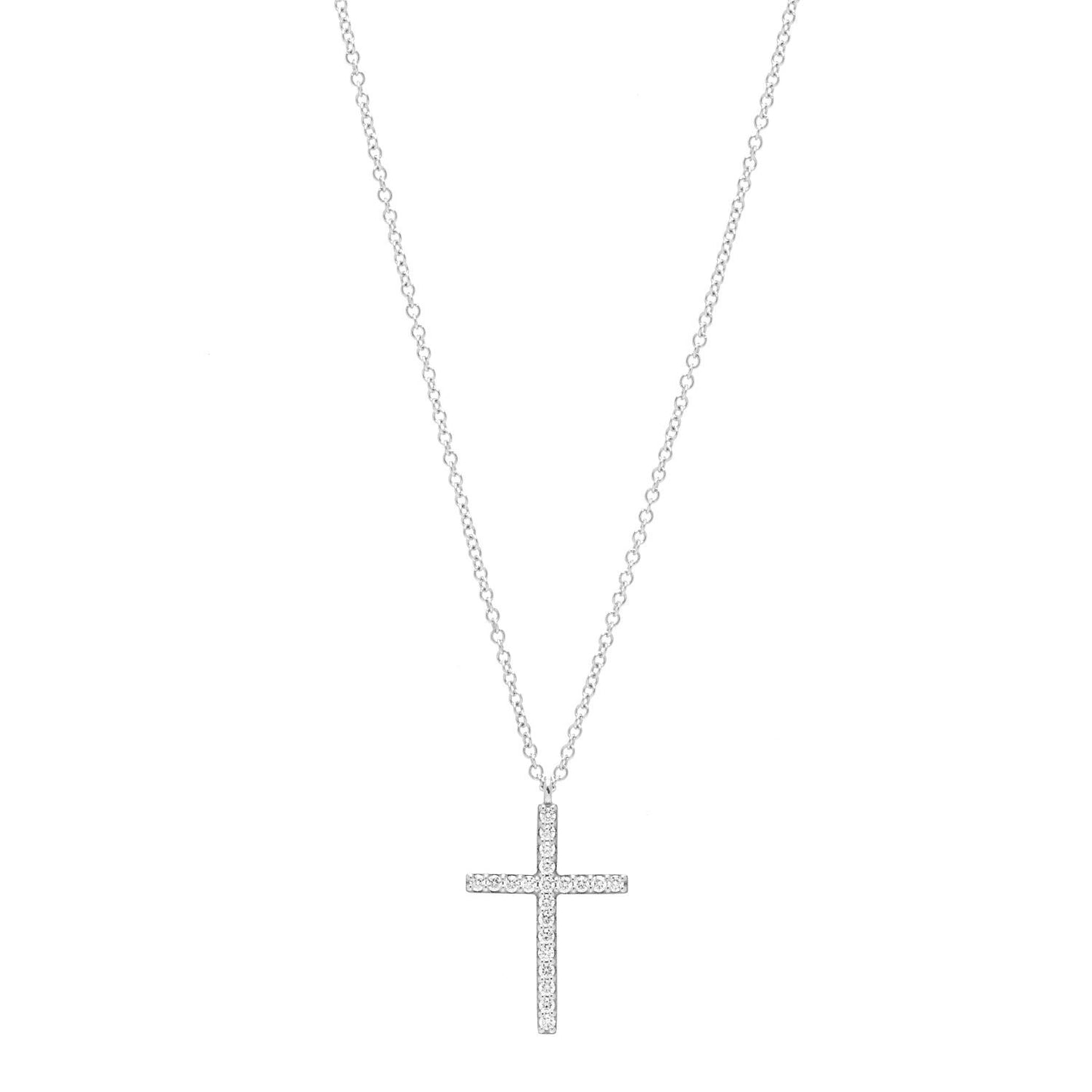 18K White Gold Diamond Medium Cross Pendant Necklace