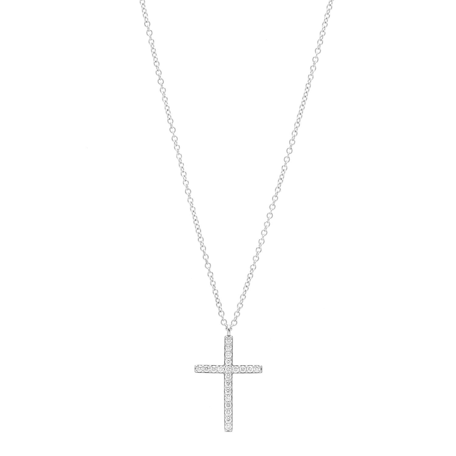 Tiffany 18K White Gold Diamond Medium Cross Pendant Necklace 1 of 6