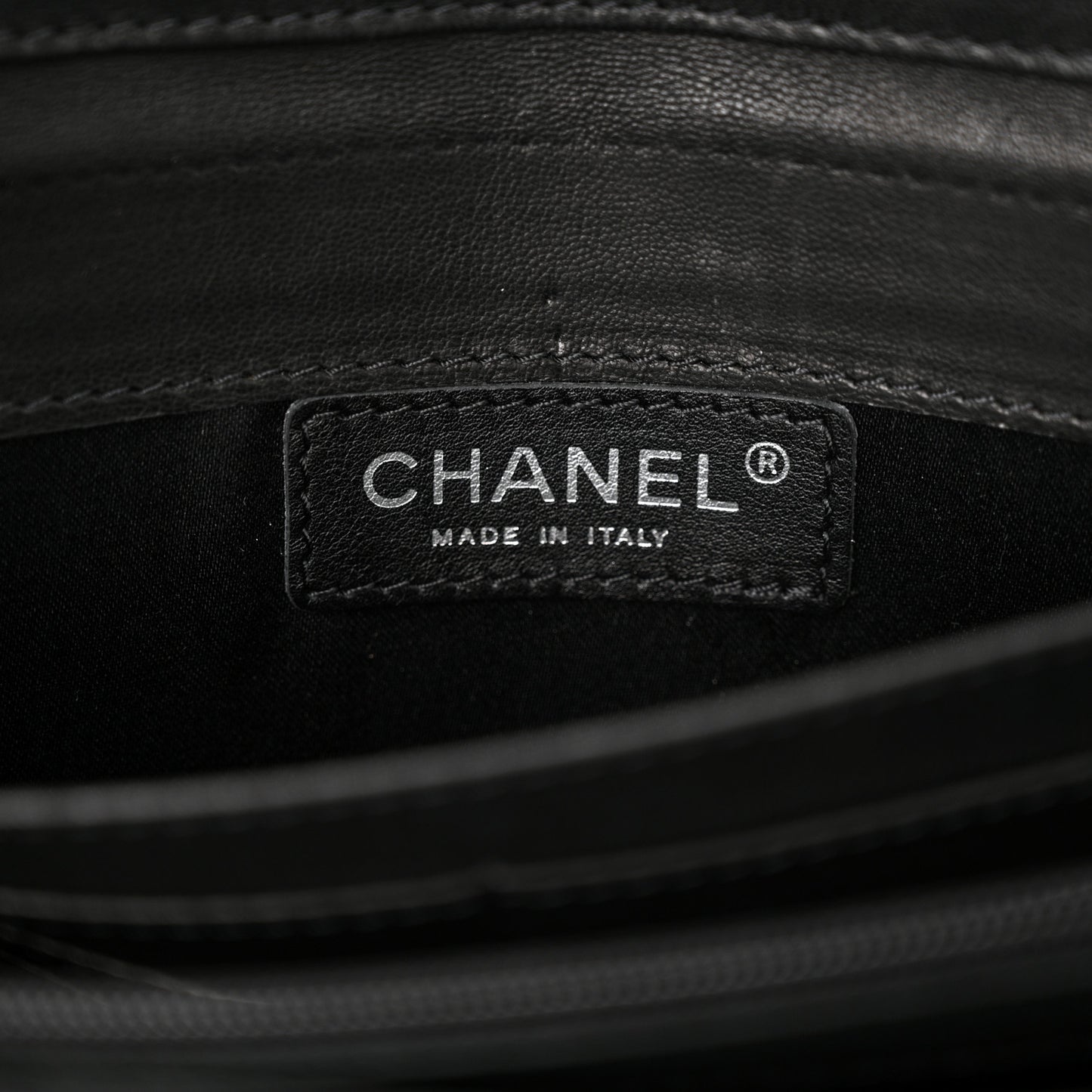 Patent Calfskin Quilted Flap Clutch With Chain Black