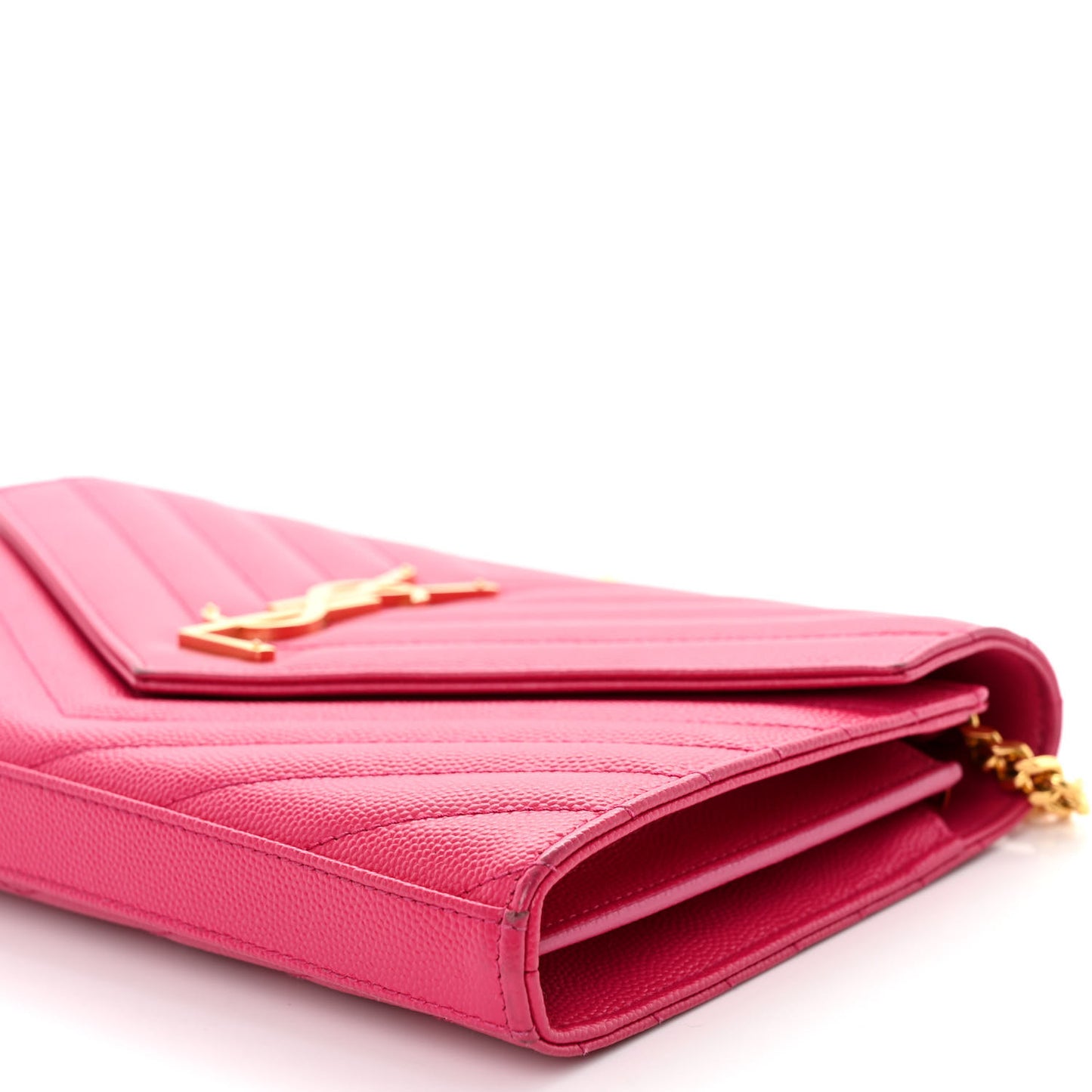 Grain De Poudre Matelasse Chevron Monogram Chain Wallet Lipstick Fuchsia