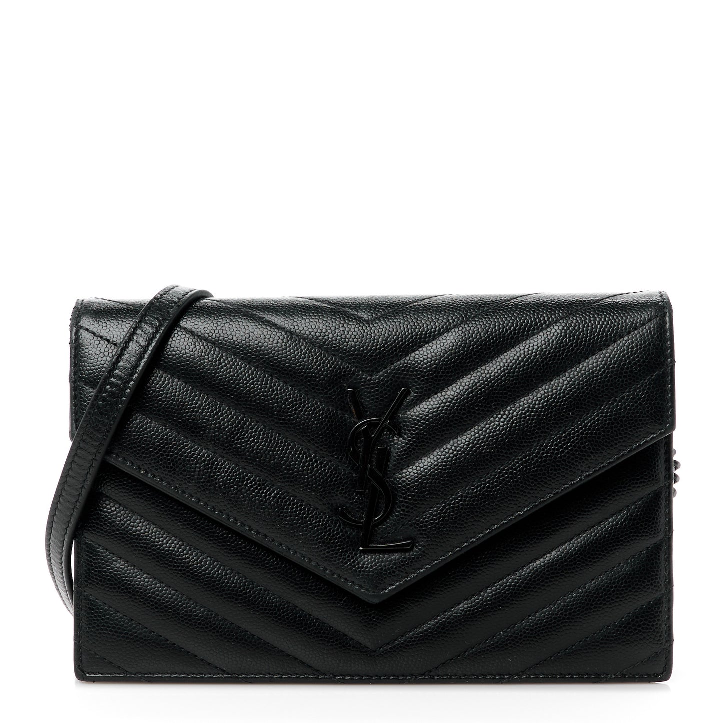 Grain De Poudre Matelasse Chevron Monogram Monochrome Envelope Chain Wallet Black