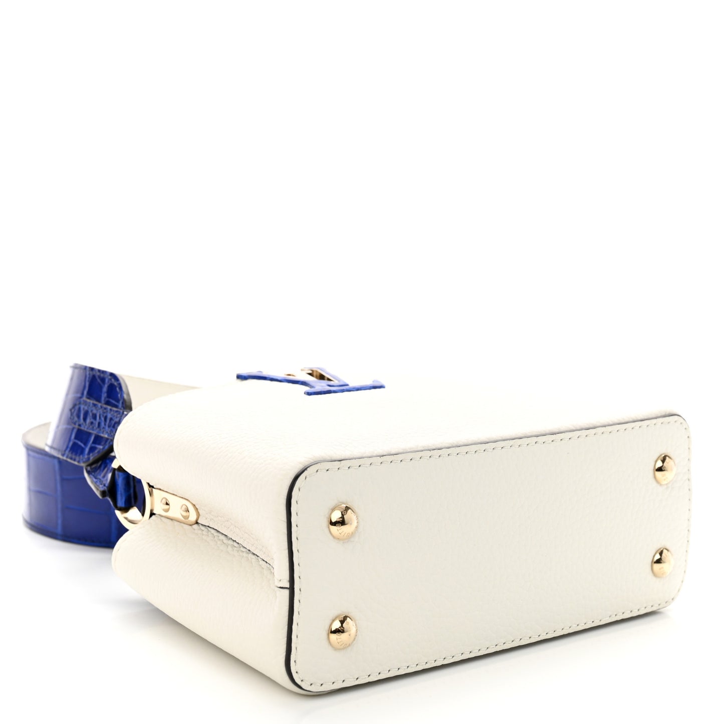 Taurillon Crocodile Capucines Mini White Bleu Santorin