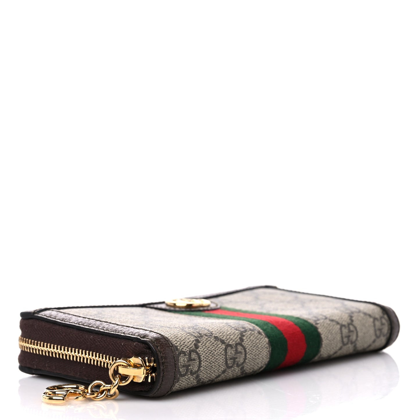GG Supreme Monogram Web Ophidia Zip Around Wallet Brown