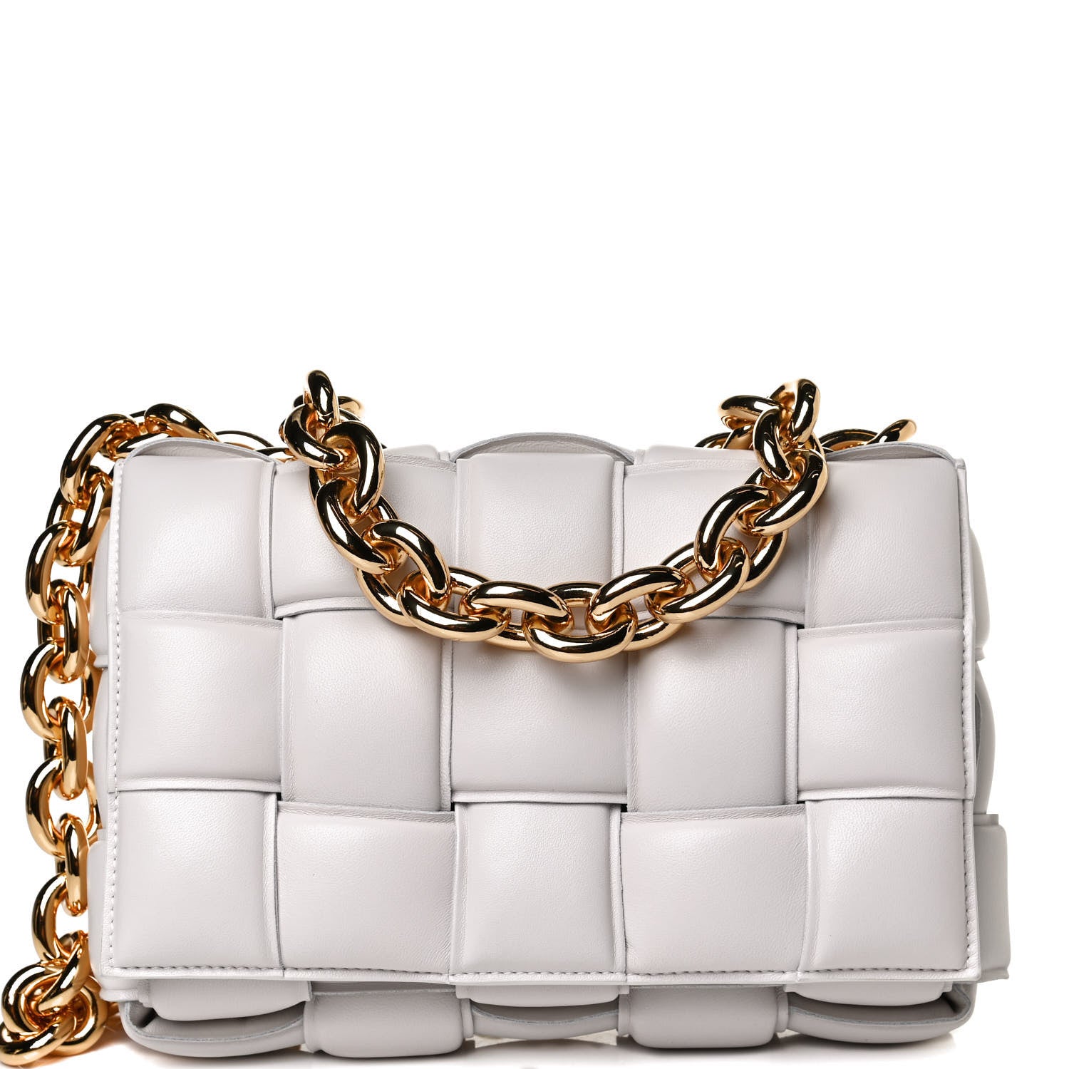 Bottega Veneta Lambskin Maxi Intreccio Padded Chain Cassette Crossbody Bag White 8 of 15