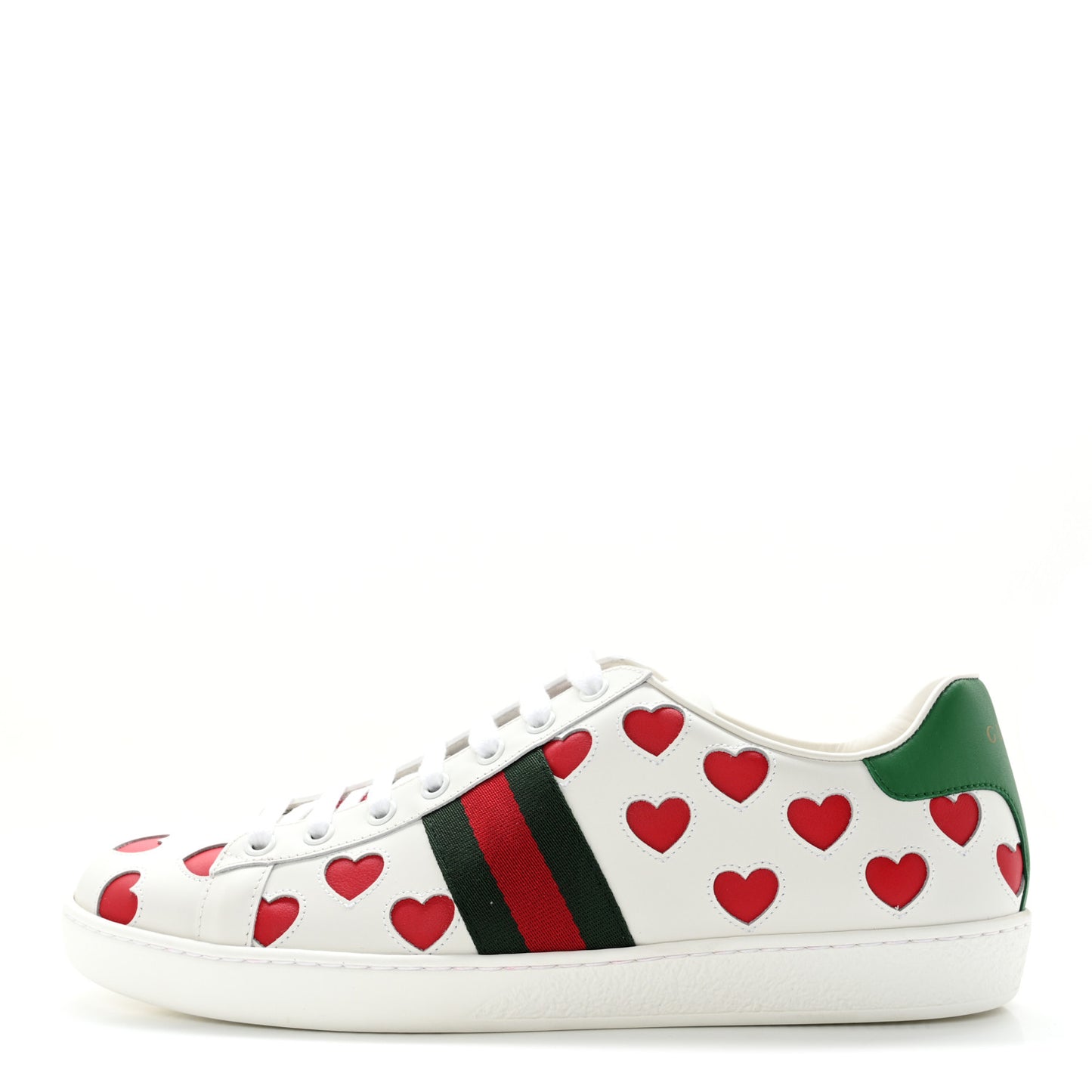 Calfskin Miro Soft Web Heart Cut Out Womens Ace Sneakers 41 White Light Hibiscus Red New Shamarock